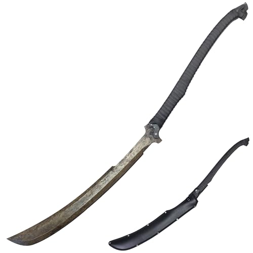 SV 0196 Hand cast Manganese Steel 52HRC Giant Sword Machete Sharp Curved Blade, Full Tang， Outdoor, Hunting, Camping, Hiking, Survival, Leather Jacket, 38.4 inches
