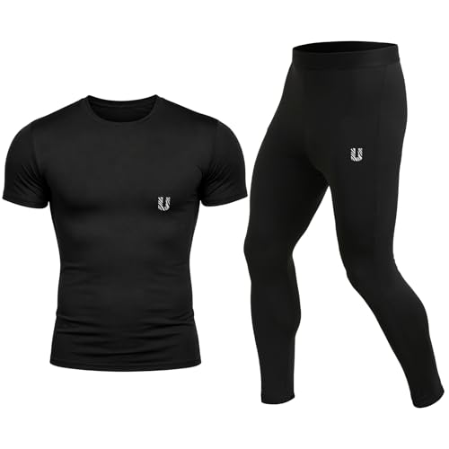Image of Unbeatable Mens Sports Running Set | Polyester Spandex Compression Shirt and Tights for Men Workout Combo Set | Long Sleeve Quick-Dry Fitness Track Suit for Man