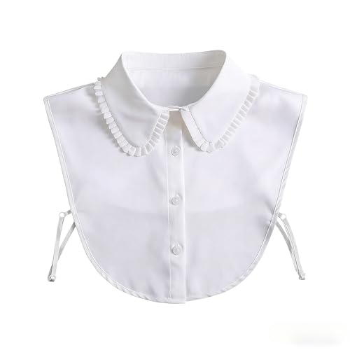 LSYZHX Ruffled Detachable Half Shirt White Collar for Women Half Shirt Blouse False Collar Folding Design for Women Girls (White)