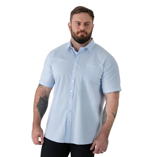 Image of D555 Short Sleeve Stretch Shirt for Men Stain Resistant Non Iron (Lucas) in Sky Blue, 3XL