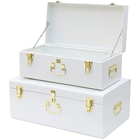 Vixdonos Metal Trunk Decorative Storage Box Set of 2 College Dorm Chest with Handle Cover