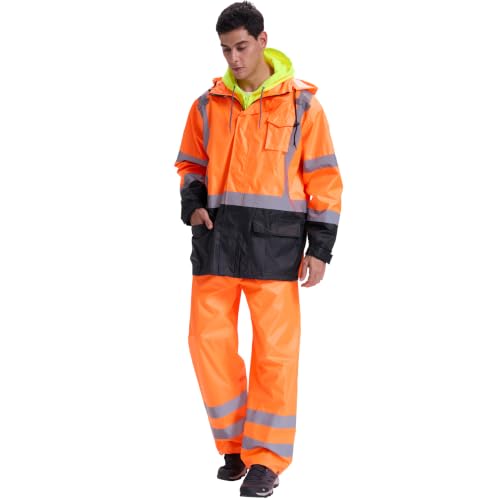 Image of SRsafety High Visibility Rain Gear, Class 3 High Visibility Work Rain Gear for Men, Construction Rain Suits
