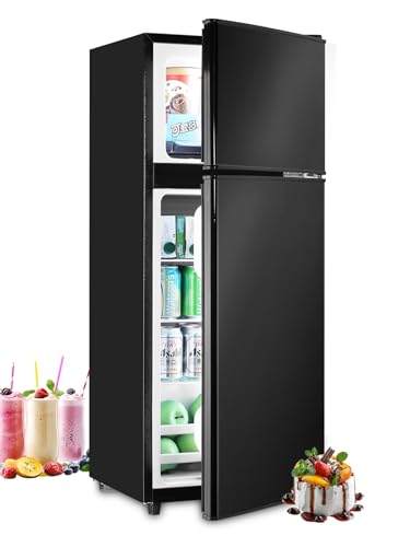 Image of F.W.WOOLWORTHS Refrigerator with Freezer 3.8 Cu.Ft Black | 7 Level Temp Adjustable Thermostat, Compact Fridge with 2 Doors for Office, Kitchen, Dorm and Bedroom, Black