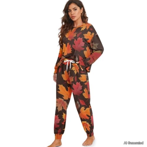 Image of Women's Pajamas Set Soft 2 Piece Loungewear Long Sleeve Pj Set Matching Sleepwear with Pockets for Women Plus Size