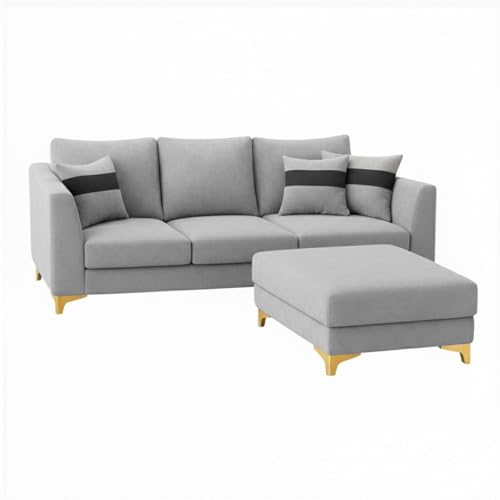 Image of Juliet 4 Seater L Shape Sofa Set with Movable Ottomans | Flexible Layout | Rich Velvet Suede Fabric | Silver Legs | Modern Sofa for Living Room (Light Grey)