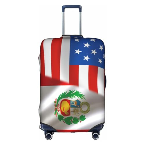 Travel Luggage Cover America Flag And Peru Peruvians Flag Fashion Washable Baggage Suitcase Protector Fit For Luggage Large