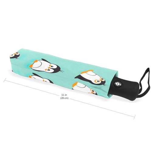 Parapluie compact mignon pingouin turquoise automatique pour sac à main