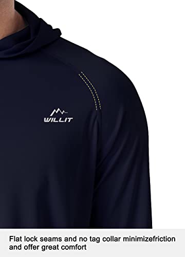 Image of Willit Men's UPF 50+ Sun Protection Hoodie Lightweight Long Sleeve Fishing Shirt Loose Fit Swim Rash Guard, Navy Blue, Large