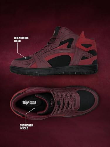 Image of The Souled Store Official Deadpool: Utility Suit Men and Boys Red and Black Colourblocked Lace Up High Top Sneakers