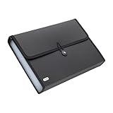 Elba Black A4 Expanding File Folder with 13 Compartments – Plastic Accordion Document Organiser, Portable Filing Wallet for Office & School