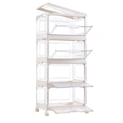 Tivuze 4-Tier Stackable Storage Bins with Lids Clear Closet Clothes Organizers Plastic Case Pantry...