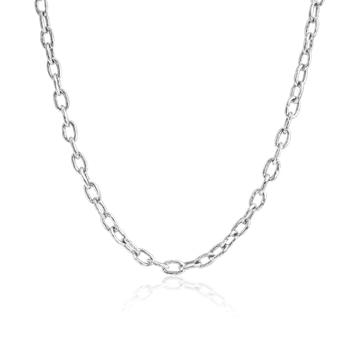 JEAN RACHEL JEWELRY Men’s Solid 925 Sterling Silver Hammered Cable Chain Necklace - Heavy Oxidized Links - Antique Finish