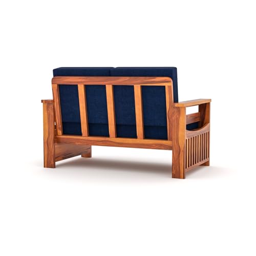 Image of Sheesham Wooden 2 Seater Sofa for Living Room | Rosewood 2 Seater Cushion Sofa Side Half Moon Rack | Solid Wood Sofa Set for Lounge (2 Seater,Honey Finish)