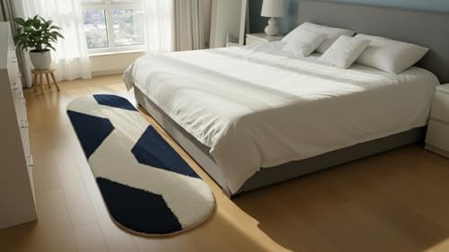 Image of Fluffy Silky Micro Fiber Polyster Carpet /Runner for Bedroom, Study Room, Playing Room, Guest Room ETC. 2x6 feet Feet, (Blue and Ivory Chevron Pattern)
