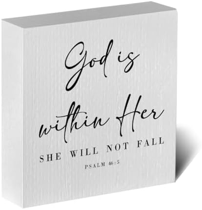 God Is Within Her Wooden Box Sign Bible Verse Artwork Rustic Farmhouse Style Psalm 46:5 Christian Wo...