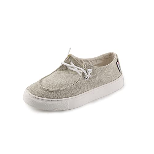 Image of Women's Canvas Low Top Fashion Sneakers Slip On Loafer Shoes Casual Flat Comfortable Walking Shoes (Beige,8)