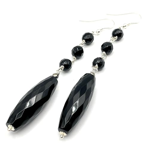 Boucles d'oreilles longues argent 925 gouttes onyx noir bijoux femme