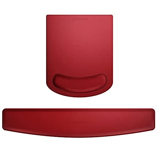 PU Leather Mouse Pads Wrist Rest Support and Keyboard Wrist Rest Pad Set for Laptop Computer Mac,Ergonomic Memory Foam,Non-Slip Base Mouse pad,Easy Typing and Relieve Wrist Pain(Red)