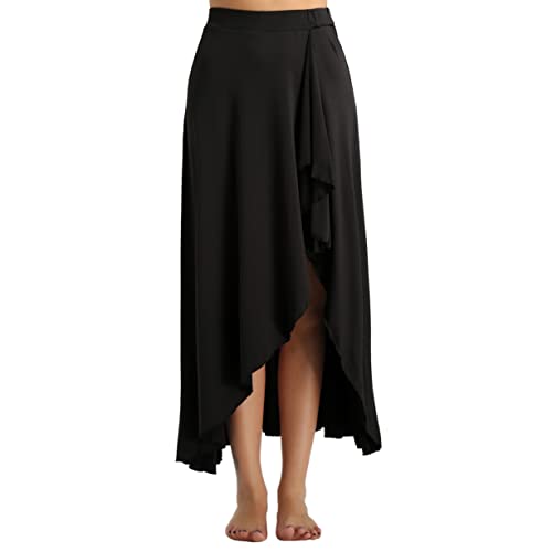 Hularka Women's Elegant Long Maxi Dance Skirt Ballroom High Low Ruffle Ballet Dance Skirt Black Medium #TOP2