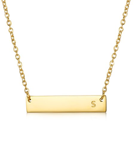 LOYALLOOK Stainless Steel Gold Tone Initial Bar Necklace Alphabet Pendant Necklace 16