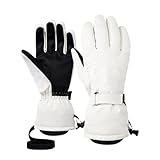 ZXIAGM Guantes de esquí para hombre y mujer, cálidos, resistentes al viento, impermeables, para pantalla táctil, forro polar, antideslizantes, snowboard, motonieve, ciclismo, esquí (blanco, S)