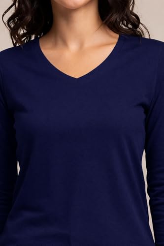 Image of JUNEBERRY Pure Cotton Regular Fit Solid Full Sleeve T-Shirt for Women & Girls (Sizes: S to 2XL)
