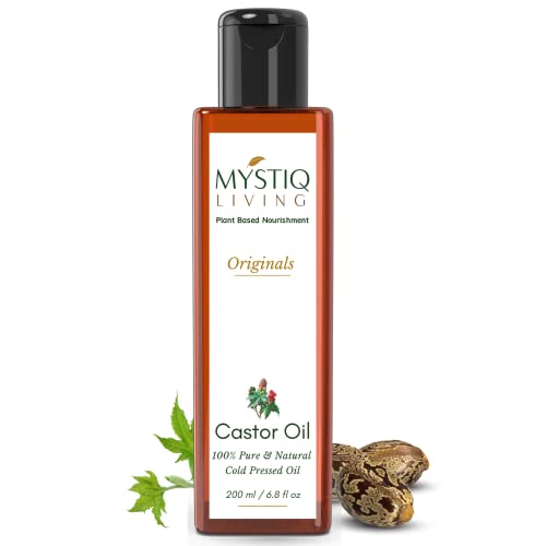 Mystiq Living Cold Pressed Castor Oil for Hair Growth, Eyebrow Growth, Skin Care, Moisturising Dry Skin, Nails | 100% Pure & Natural – 200 ML