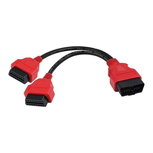 iKKEGOL 30cm/12 inch Ultra Low Profile OBDII Extension Cable, OBD II 2 Y Splitter Cable,1 Male to 2 Dual Female Y J1962 Ports Extension Connector Adapter Red