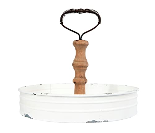 Creative Co-Op Round Metal & Wood Tray with Handle