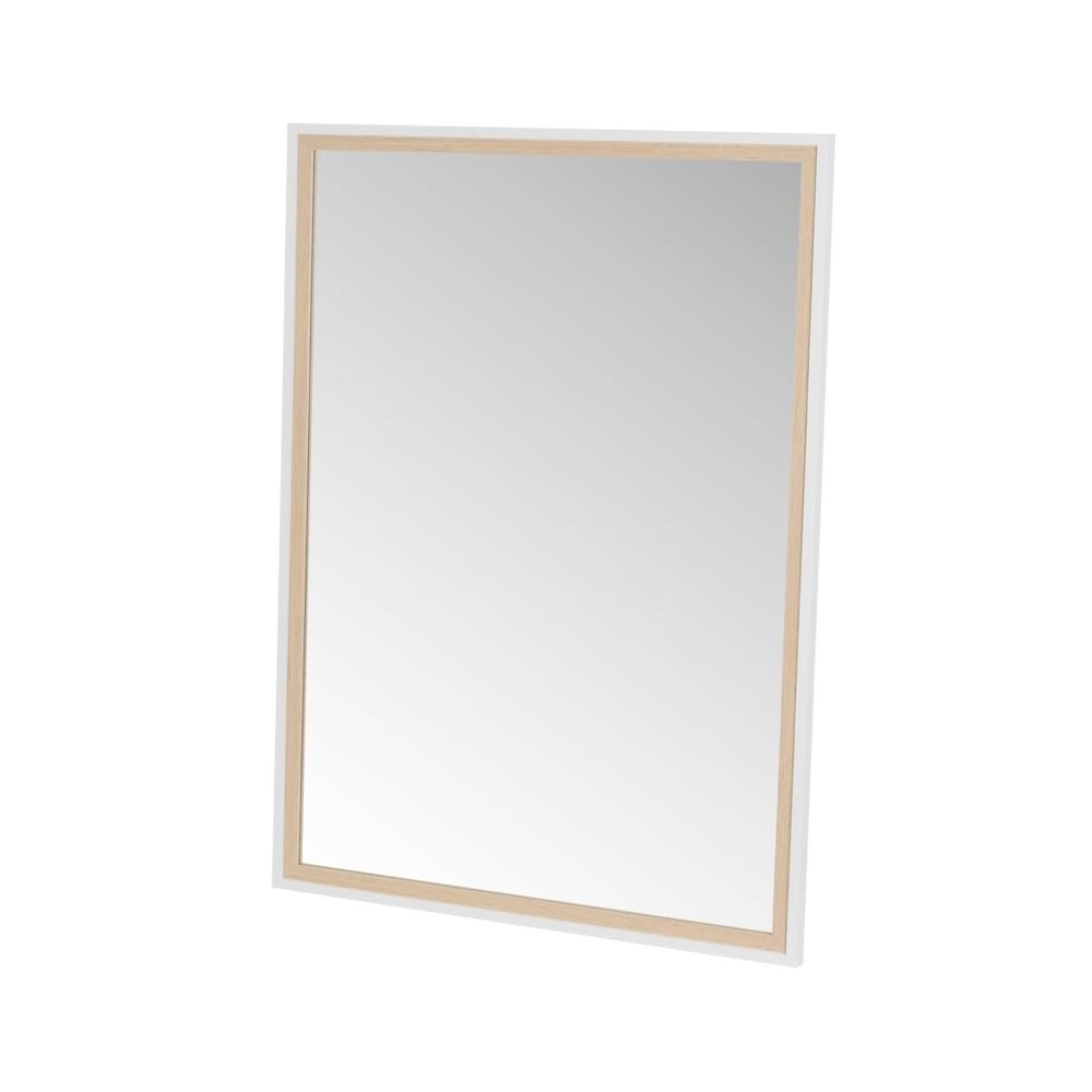 LOLAhome Espejo de Pared Blanco y Natural de Cristal con moldura de MDF de 54x74 cm