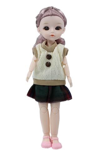 Image of Tickles Movable Joints Cute Beautiful Eyes Fashionable Dress Doll for Kids Girls (Color: White Size: 30 cm)