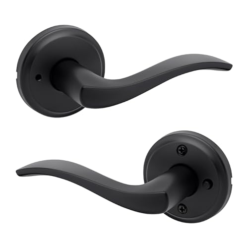 Image of Kwikset Sedona Interior Privacy Door Handle with Lock, Door Lever for Bathroom and Bedroom, Matte Black Reversible Keyless Push Button Lock Door Lever, with Microban Protection