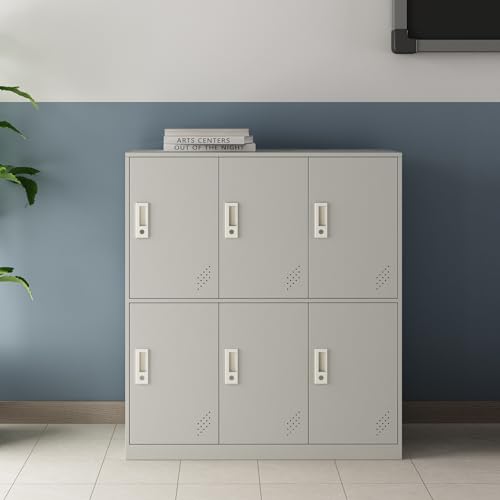 Miniatura 4 de En.Casa Casillero Metálico Con Ranuras De Ventilación 6 Puertas Con Cerradura Armario De Taquilla Para Colegio Gimnasio Oficina Vestuario Acero 100 X 90 X 40 Cm - Gris Pálido