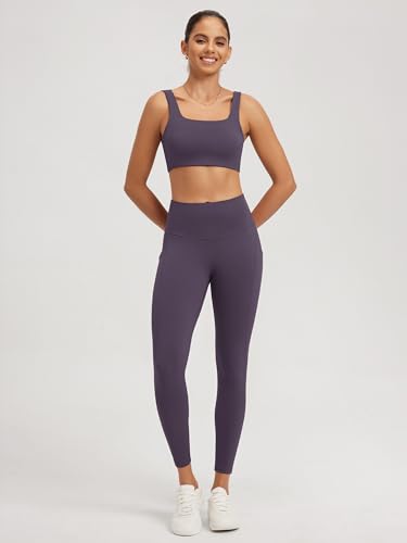 Image of ODODOS Square Neck Sports Bra for Women Wirefree Non Padded Yoga Tank Workout Crop Tops, Dark Purple, Medium