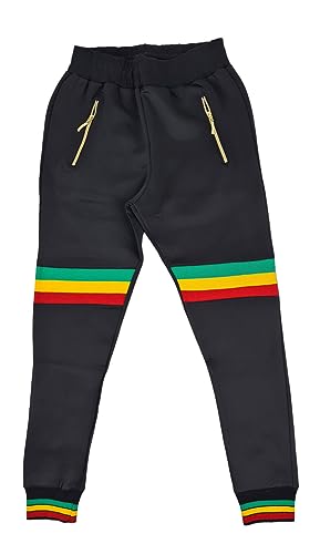 Time Is Money Men's Urban Designer Rasta Lion Tracksuit, Black, Red, White, Olive with Gold Zip4