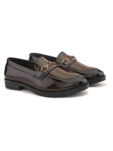 Image of STANPHORD Mens Loafers Men Brown Solid Leatherette petant Formal Office wear Wedding Slip on Moccasins Horsebit Loafers Shoes
