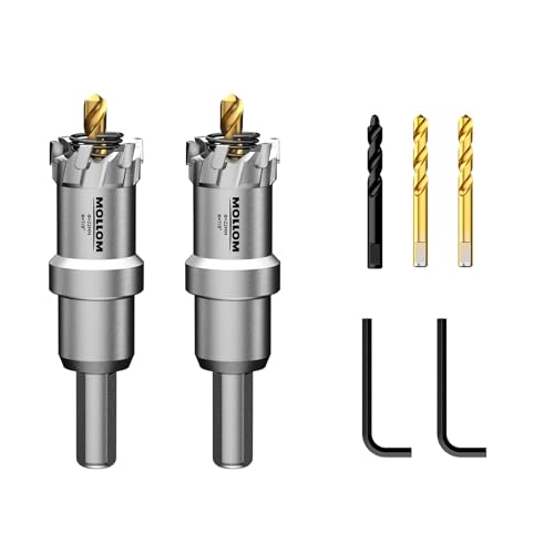 Mollom 7/8Inch (22mm) 2Pcs Heavy Duty Carbide Hole Saws, Hole Cutters for Stainless Steel, mild Steel, Iron, Copper, Brass, Plastic