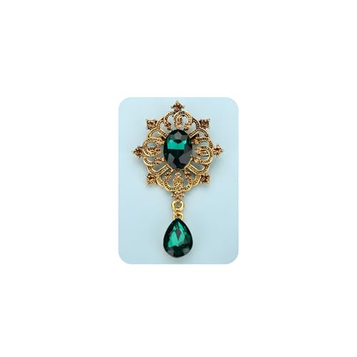 Image of Kercisbeauty Wedding Brides Groom Brooches Emerald Green Crystal Gold Brooch Pin Unisex Jewelry for Special Occasion (Green)