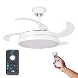 IluminaShop Ventilador de Techo con luz LED White-Faro APP Motor DC 30W+Luz 40W, Luz CCT Regulable y Control de Intensidad, Función Silenciosa, 6 Velocidades, 4 Aspas Retráctiles