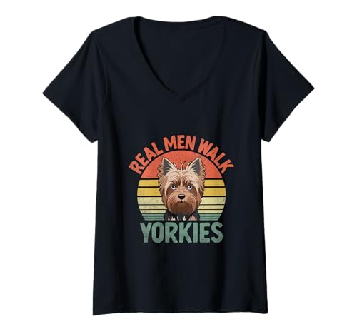 Femme Retro Real Men Walk Yorkshire Terrier Yorkshire Chien Yorkshire T-Shirt avec Col en V