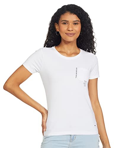 Image of Spykar Womens Regular Fit Lycra Jersey Solid T-Shirt (A21SPKT01BJ009W004, White, S)