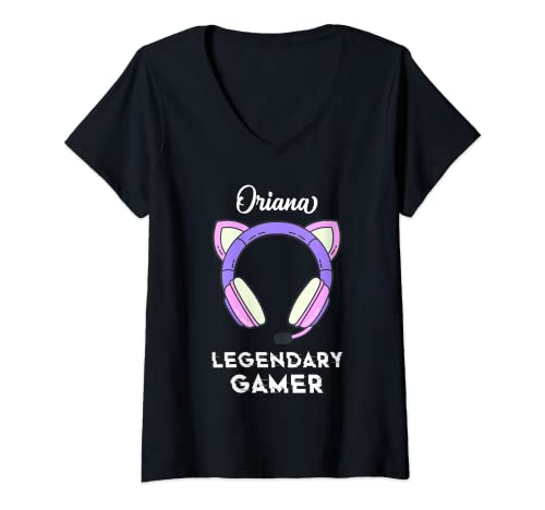 Womens Oriana Name Gift - Personalized Legendary Gamer V-Neck T-Shirt