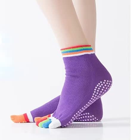 ALTALIVA Cotton Five Fingers Socks for Women and Girls Fitness Yoga Socks Silicone Non-slip Indoor Sports Socks (3Pcs-Pink B)