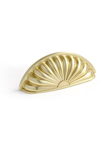 JIASENBAO Brushed Gold Cabinet Cup Pulls 3" Hole Center 2 Pack Brass Drawer Pulls Kitchen Hardware Cabinet Handles Dresser Handles Knobs