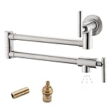 Havin Upside Down Pot Filler Faucet Wall Mount,Stainless Steel Material,with Stretchable Double Joint,2 cartridges Control Water,Brushed Nickel Color