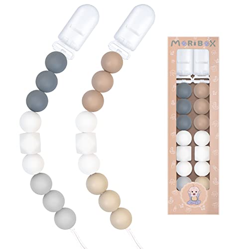 Image of Pacifier Clips for Baby Boys Girls (White,Grey)