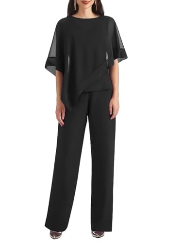 3 PCS Mother of The Bride Pant Suits 3 Pieces Chiffon Pant Suits for Women Dressy Wedding Guest