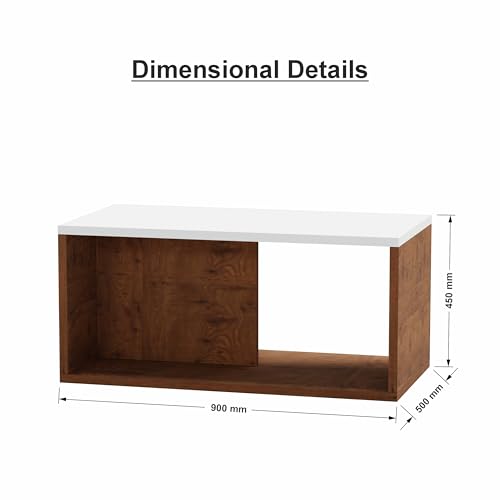 Image of Modern Coffee Table with Storage Shelf | Space Saving Center Table for Living Room | Engineered Wood Tea Table | Easy Assembly | Home & Office Use, Color-Cherry Pine & White, Size-90x50x45Cm