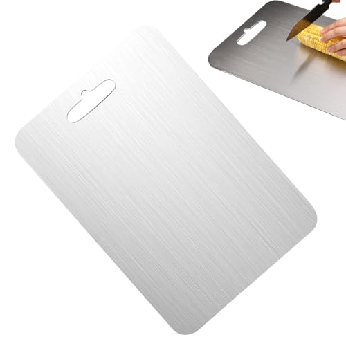 Tabla de cortar de acero inoxidable, alfombrilla antideslizante de alimenticio, tablas de cortar de acero de doble cara para cocina, para cocinar, hornear, de carne, frutas, verduras