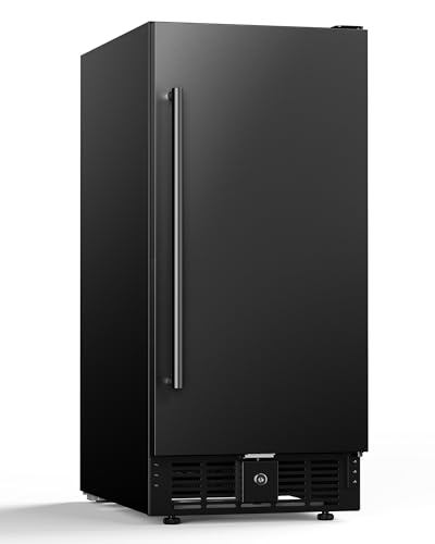 Image of 15 Inch Under Counter Beverage Refrigerator, Outdoor Fridge with 127 Cans Large Capacity & Glass Shelves, Built-in or Freestanding, Small Beverage Refrigerator for Patio & Outdoor Kitchen (Black)